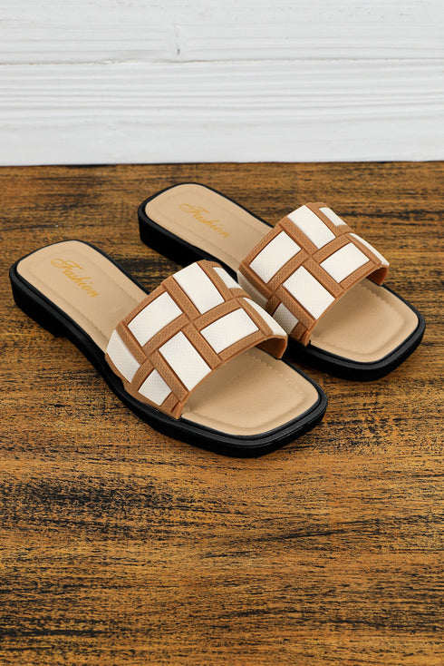 Contrast Detail Faux Leather Square Toe Slippers