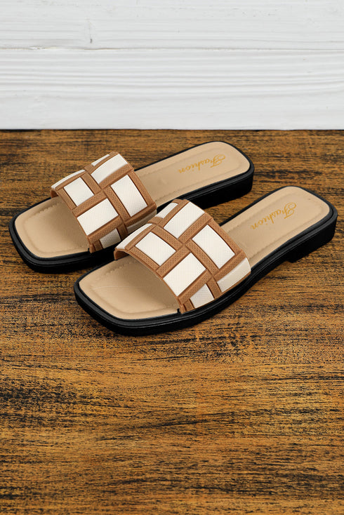 Contrast Detail Faux Leather Square Toe Slippers