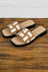 Contrast Detail Faux Leather Square Toe Slippers