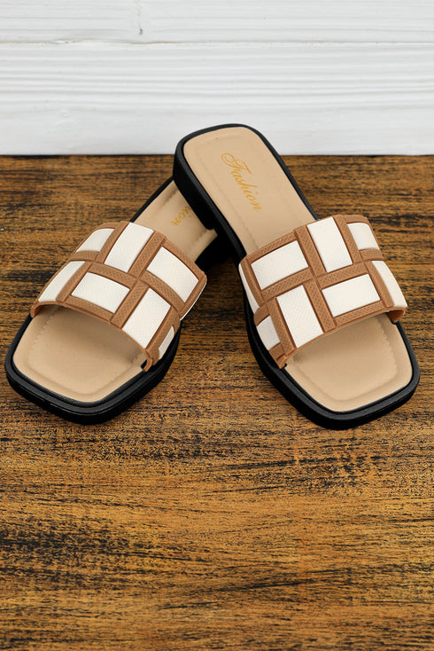 Contrast Detail Faux Leather Square Toe Slippers