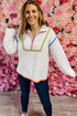 Contrast Detail Ribbed Knit Quarter Zip Sweater