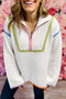Contrast Detail Ribbed Knit Quarter Zip Sweater
