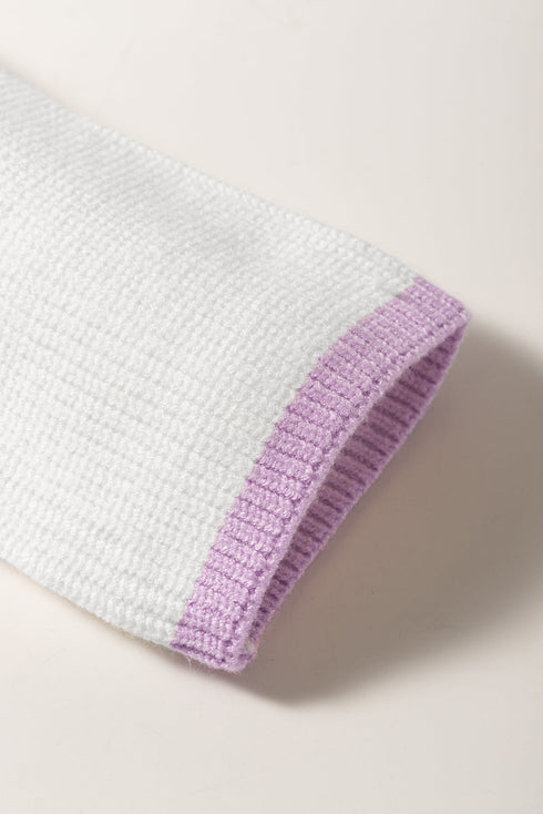 Contrast Detail Ribbed Knit Quarter Zip Sweater