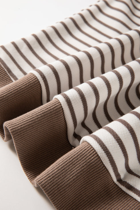 Contrast Detail Striped Ruffle Short Sleeve Top