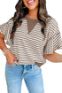 Contrast Detail Striped Ruffle Short Sleeve Top