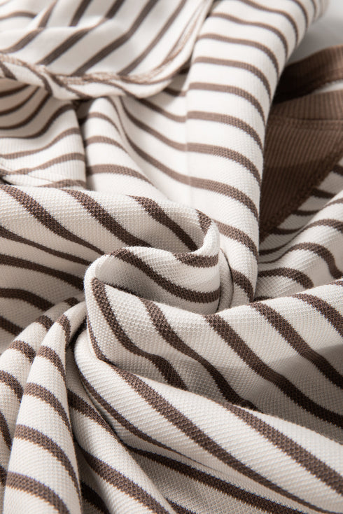 Contrast Detail Striped Ruffle Short Sleeve Top