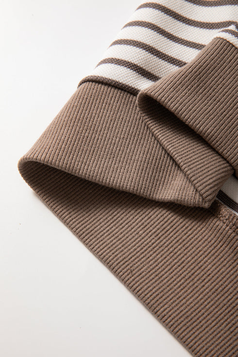 Contrast Detail Striped Ruffle Short Sleeve Top