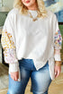 Contrast Dot Floral Patchwork Exposed Seam Sweatshirt
