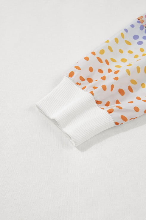 Contrast Dot Floral Patchwork Exposed Seam Sweatshirt