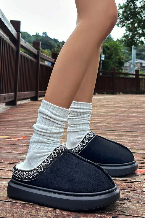 Contrast Edge Suede Texture Plush Lined Platform Boots