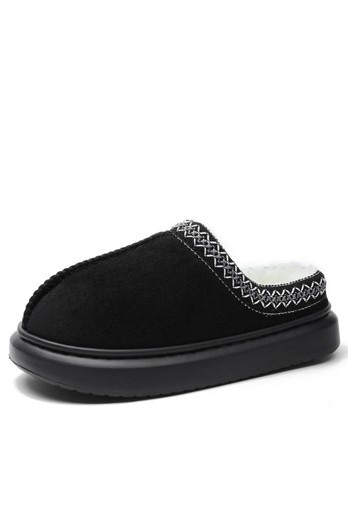 Contrast Edge Suede Texture Plush Lined Platform Boots