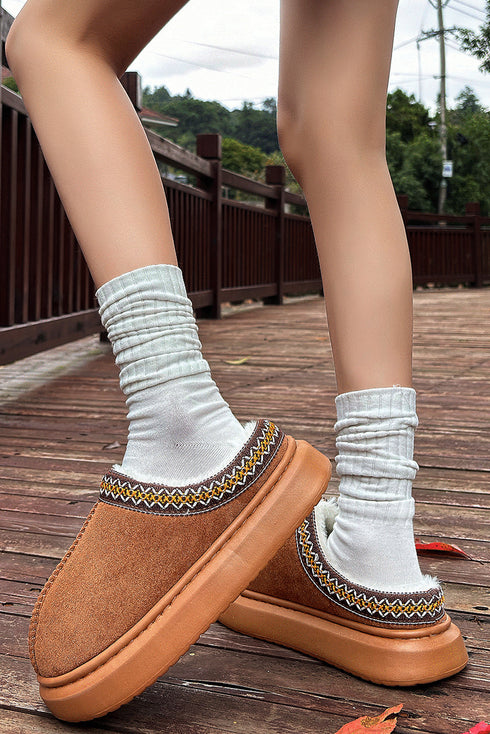 Contrast Edge Suede Texture Plush Lined Platform Boots