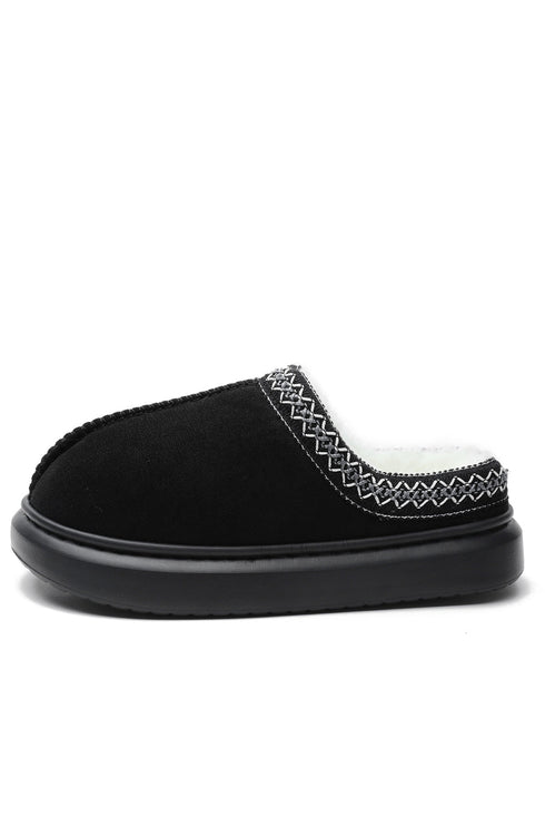 Contrast Edge Suede Texture Plush Lined Platform Boots