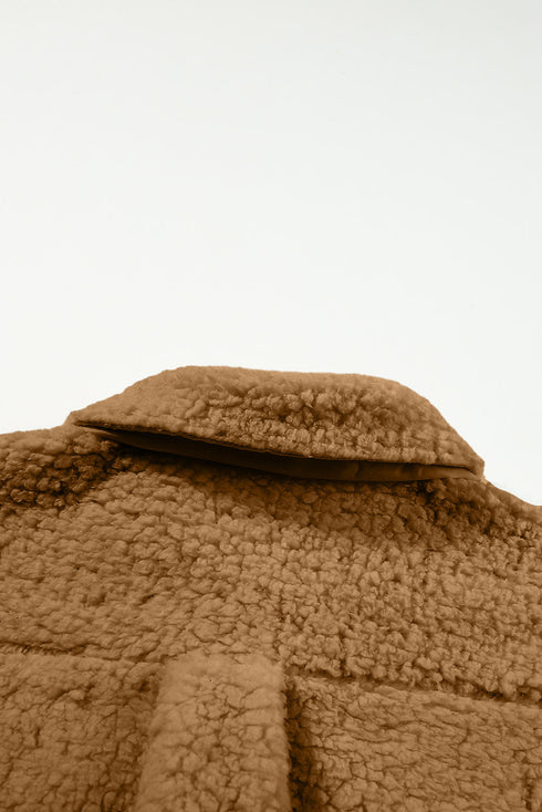 Contrast Flap Pocket Single Breasted Teddy Coat