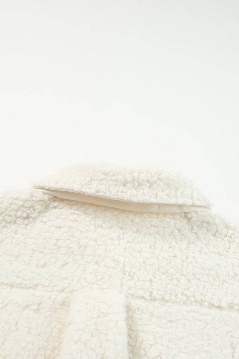 Contrast Flap Pocket Single Breasted Teddy Coat