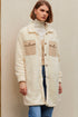 Contrast Flap Pocket Single Breasted Teddy Coat