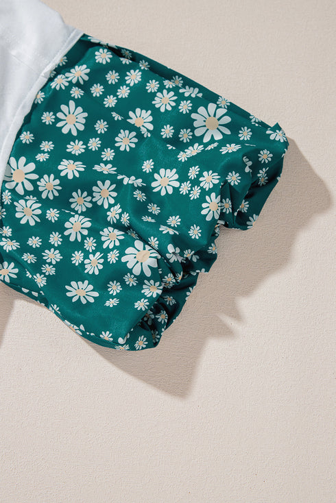 Contrast Floral Puff Sleeve Oversized Top