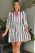 Contrast Floral V Neck Printed Bracelet Sleeve Dress