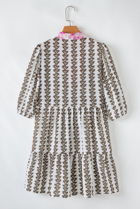 Contrast Floral V Neck Printed Bracelet Sleeve Dress