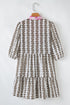 Contrast Floral V Neck Printed Bracelet Sleeve Dress