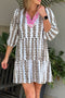 Contrast Floral V Neck Printed Bracelet Sleeve Dress