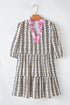 Contrast Floral V Neck Printed Bracelet Sleeve Dress