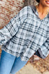 Contrast Knit Hood Plaid Button Front Drop Shoulder Blouse