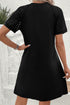 Contrast Lace Raglan Sleeve Pleated Detail Shift Dress
