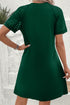 Contrast Lace Raglan Sleeve Pleated Detail Shift Dress