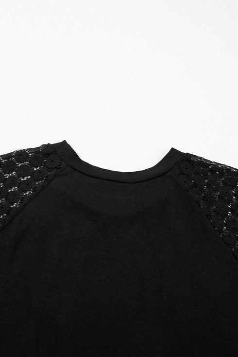 Contrast Lace Raglan Sleeve Pleated Detail Shift Dress