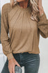 Contrast Lace Raglan Sleeve Plicate Round Neck Top