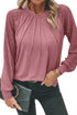 Contrast Lace Raglan Sleeve Plicate Round Neck Top