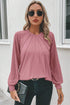 Contrast Lace Raglan Sleeve Plicate Round Neck Top