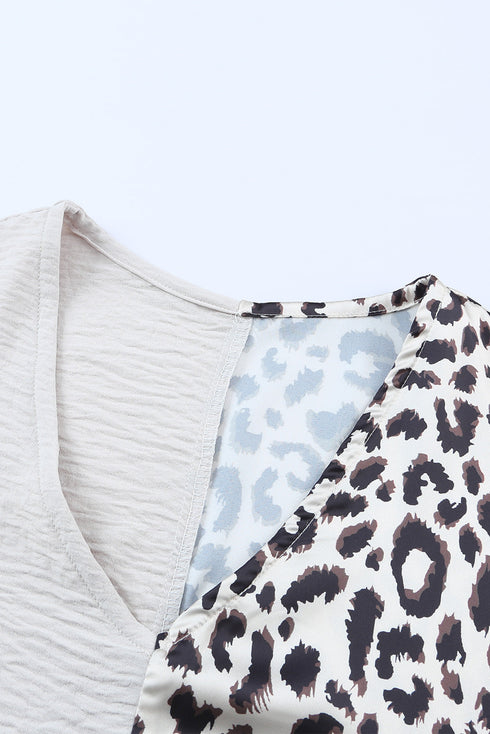 Contrast Leopard Color Block Blouse