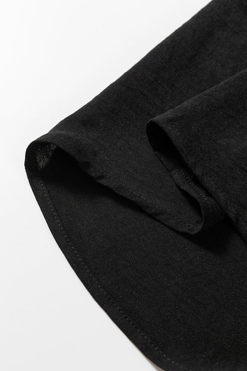 Contrast Leopard Trim Button Polo Ruffle Sleeve Blouse