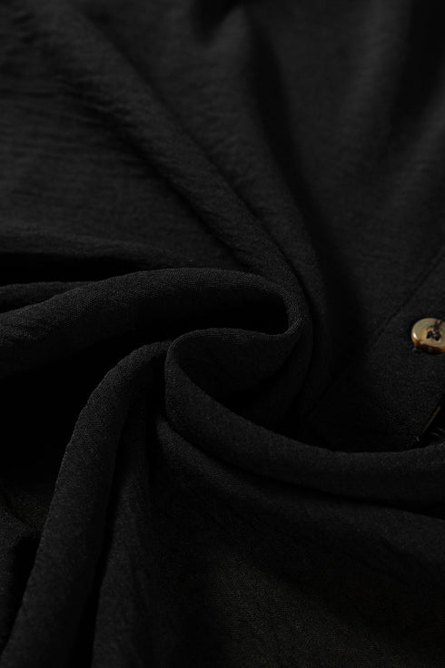 Contrast Leopard Trim Button Polo Ruffle Sleeve Blouse