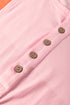 Contrast Panel Button Front Long Sleeve Cotton Blend Henley Top