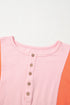 Contrast Panel Button Front Long Sleeve Cotton Blend Henley Top