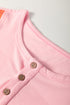 Contrast Panel Button Front Long Sleeve Cotton Blend Henley Top