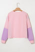 Contrast Panel Button Front Long Sleeve Cotton Blend Henley Top