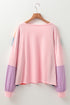 Contrast Panel Button Front Long Sleeve Cotton Blend Henley Top