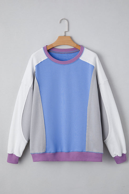 Contrast Panel Relaxed Fit Crew Neck Sweatshirt