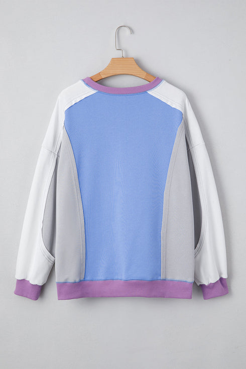 Contrast Panel Relaxed Fit Crew Neck Sweatshirt