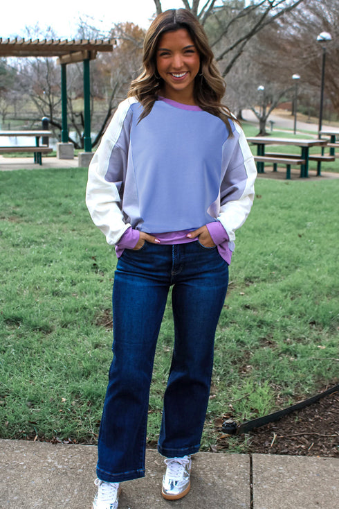 Contrast Panel Relaxed Fit Crew Neck Sweatshirt