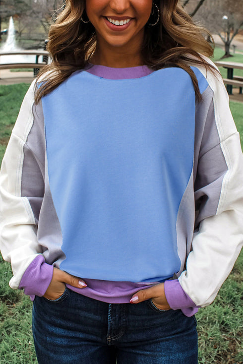 Contrast Panel Relaxed Fit Crew Neck Sweatshirt