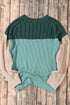 Contrast Panel Ribbed Knit Long Sleeve Pullover Top