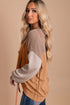 Contrast Panel Ribbed Knit Long Sleeve Pullover Top