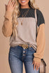 Contrast Panel Ribbed Knit Long Sleeve Pullover Top