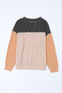 Contrast Panel Ribbed Knit Long Sleeve Pullover Top
