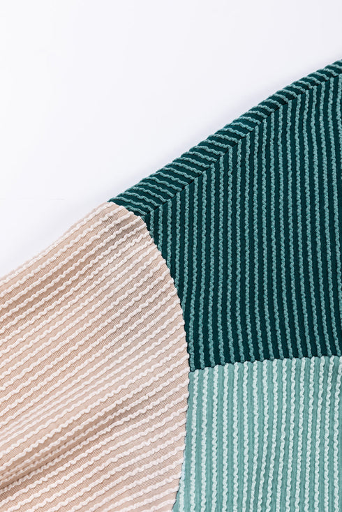 Contrast Panel Ribbed Knit Long Sleeve Pullover Top